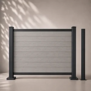 Cloture Composite Gris Clair avec Poteaux Aluminium