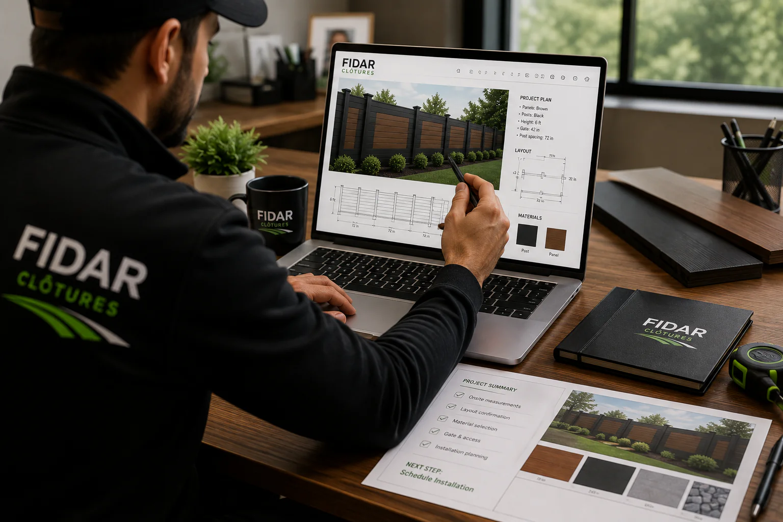 Composite fence project planning and confirmation